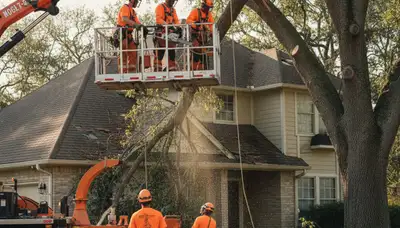 Emergency tree service crew clearing storm-damaged trees in Wellesley, MA