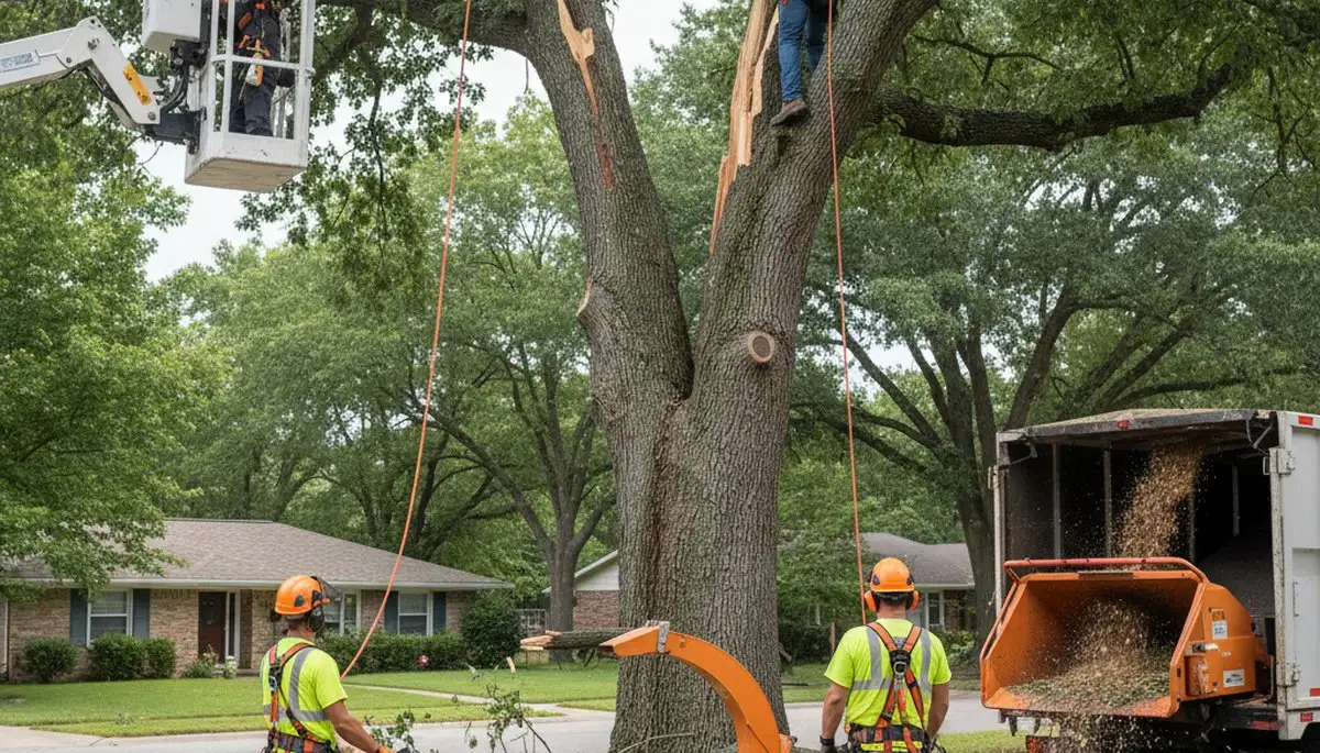 Emergency tree service crew clearing storm-damaged trees in Wellesley, MA