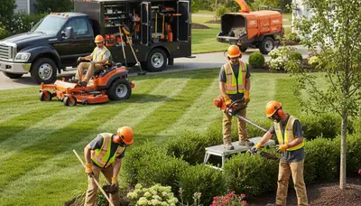 Wellesley, MA tree service crew providing landscaping care for mature trees and overgrown properties