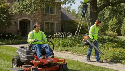 Professional tree service crew in Wellesley, MA performing lawn care and arbor maintenance