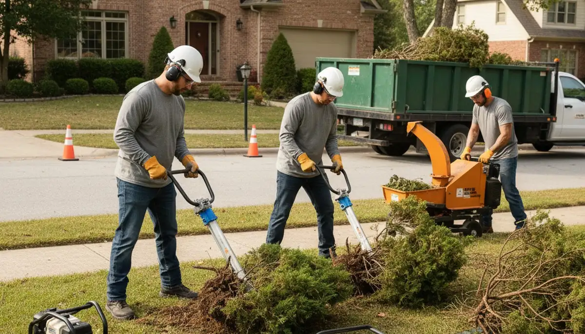 Arbor Tree Care removes overgrown shrubs at a Wellesley, MA home during shrub removal service