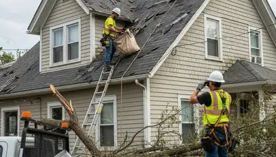 Storm damage cleanup crew removing fallen tree debris in Wellesley, MA