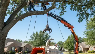 Wellesley, MA tree removal crew safely removing a hazardous tree from a residential property