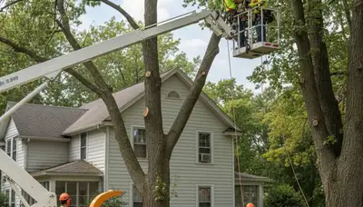 Tree service crew in Wellesley, MA trimming and removing trees for safe, professional property care