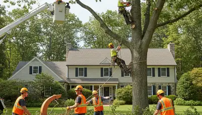 Tree service crew in Wellesley, MA providing professional tree trimming and removal services