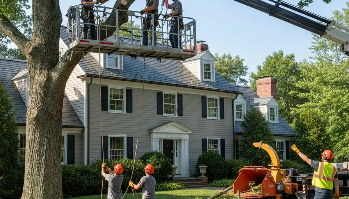 Tree service crew in Wellesley, MA providing professional tree care for residential properties