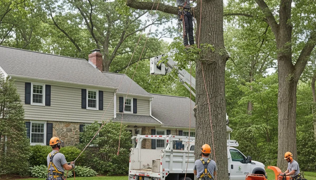 Tree service crew in Wellesley, MA handling professional tree removal and trimming