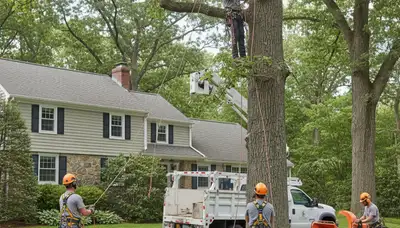 Tree service crew in Wellesley, MA handling professional tree removal and trimming