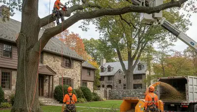 Tree service crew in Wellesley, MA handling professional tree care and removal on-site