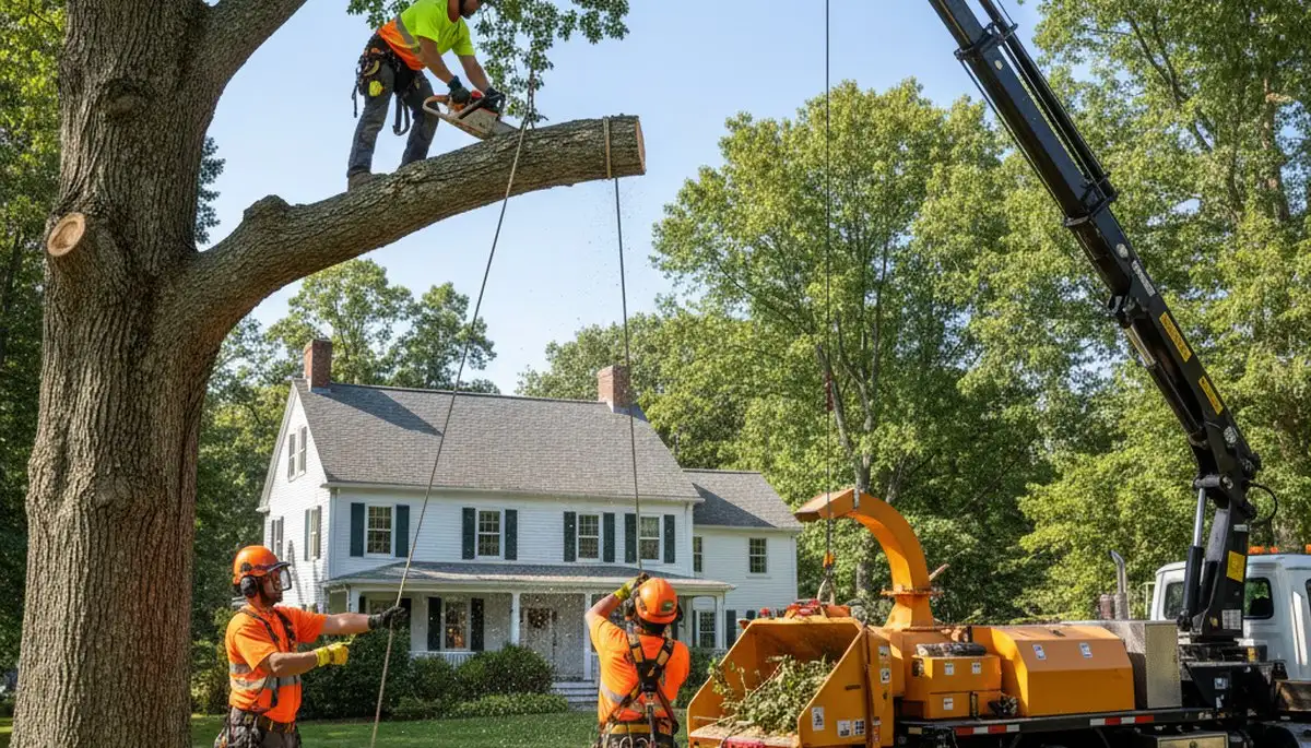 Tree service crew in Wellesley, MA providing professional tree removal and trimming support