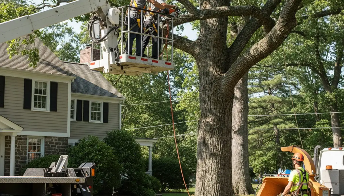Tree service crew in Wellesley, MA providing professional tree removal and trimming services