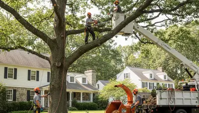 Tree service crew trimming and removing trees in Wellesley, MA